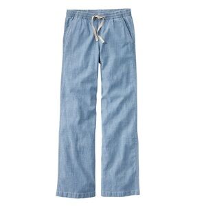 Women's Lakewashed Pull-On Chinos, Mid-Rise Wide-Leg Chambray